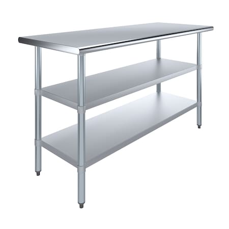 Amgood 30 in. x 60 in. Stainless Steel Table With Two Undershelves AMG WT-3060-2SH
